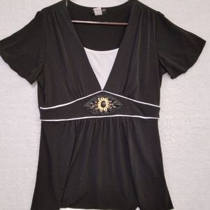 Cocomo Collections Women's Black Short/Split Sleeve Summer Blouse size Large